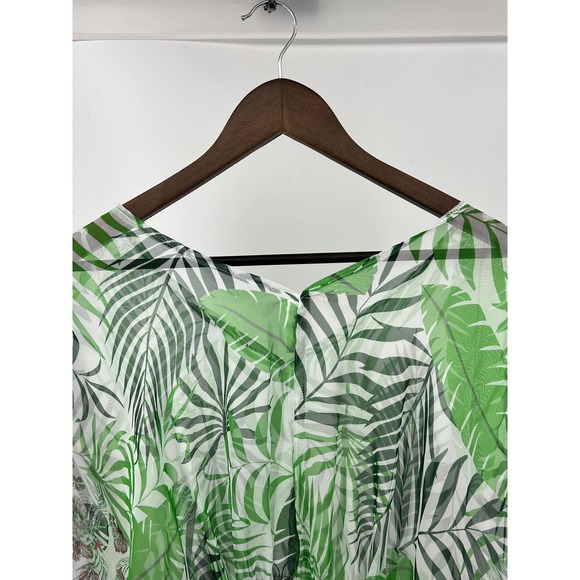 West Loop Sheer Blouse Tropical Beachy Boho Green Palms One Size - Picture 5 of 7